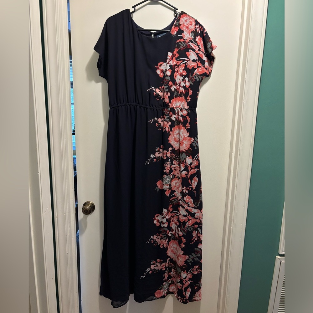 Modcloth Navy and Pink Floral Maxi Dress